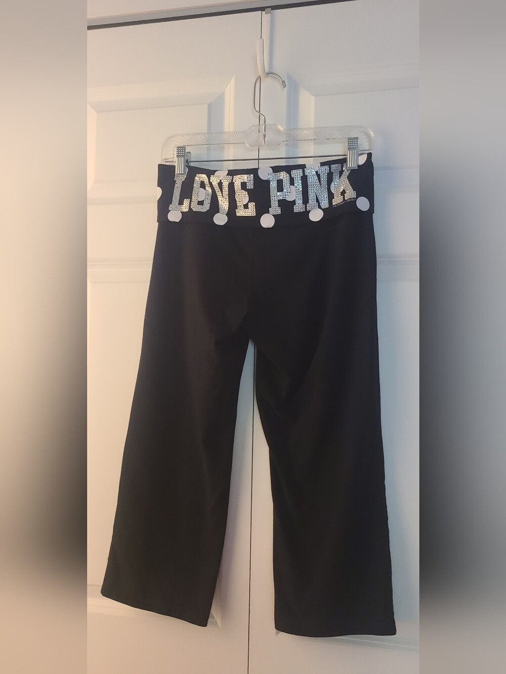 VS PINK Vintage Black "Bling PINK" Foldover Capris with Polka Dot  Waistband-Med